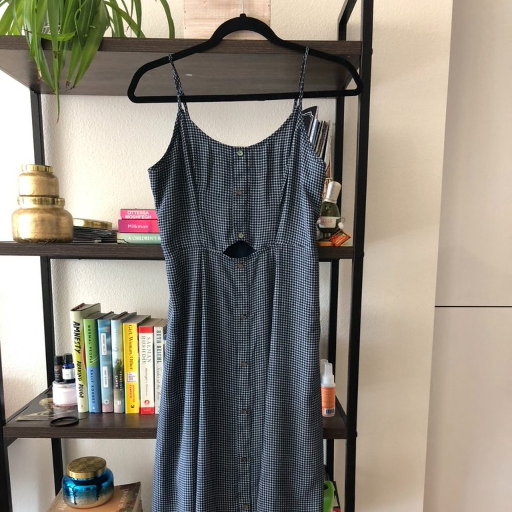 Navy and White Checked Midi-Dress